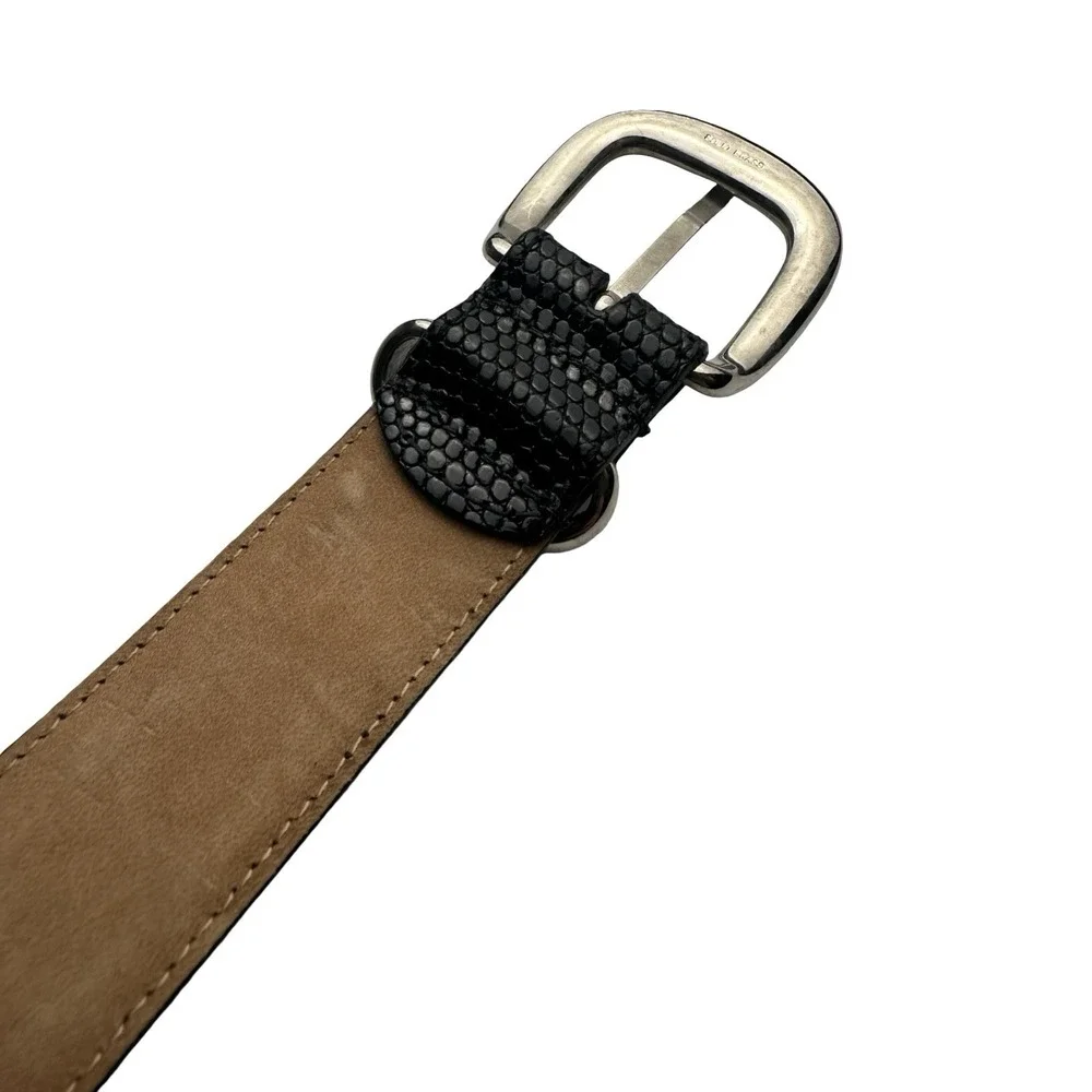 Bespoke Black Alligator Lizard Patchwork Mens Brass Buckle Belt 36 Made in USA